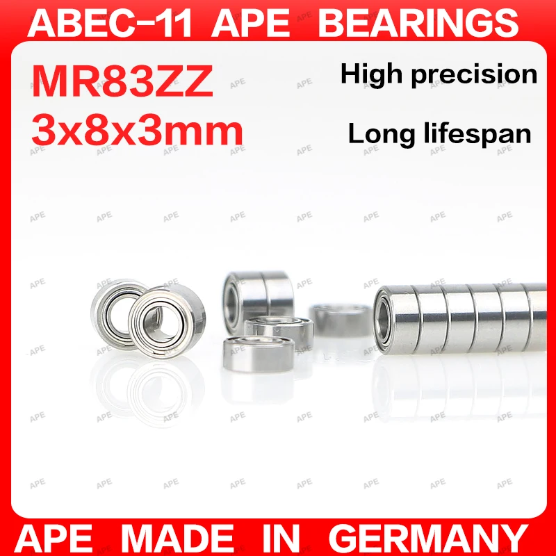 10-100pcs ABEC-11 Germany APE MR83ZZ Bearing 3x8x3 mm  MR83 ZZ micro precision ball bearings