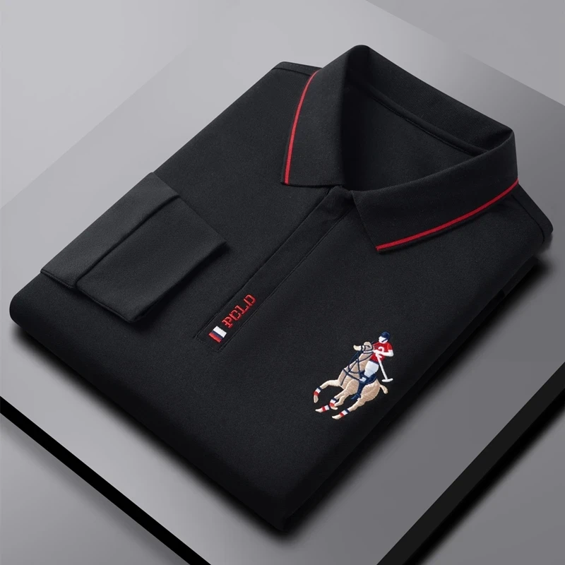 High end 100% cotton men\'s polo shirt brand logo embroidery new long sleeve T-shirt spring and autumn fashion casual men\'s wear