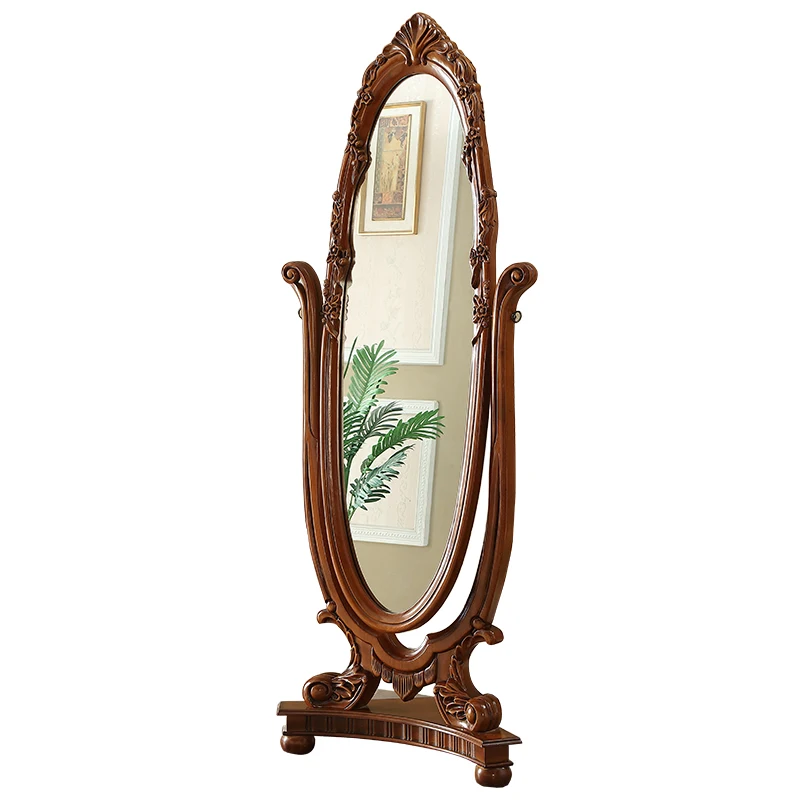 

full-length mirror all solid wood rotatable European full-length mirror retro carved etiquette fitting