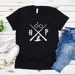 Kapelusz czarodzieja koszula czarodziej różdżka T koszula HP koszula prezent z krótkim rękawem Unisex graficzne koszulki magiczna szkoła koszulka letnia moda Tees