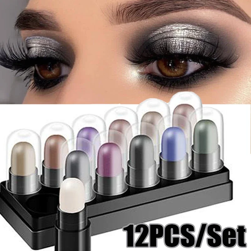 12 Colors Pearlescent Silkworm Eyeshadow Pen Set Waterproof Long Lasting Non-blooming Shiny Eye Shadow Pencil Highlighter Stick