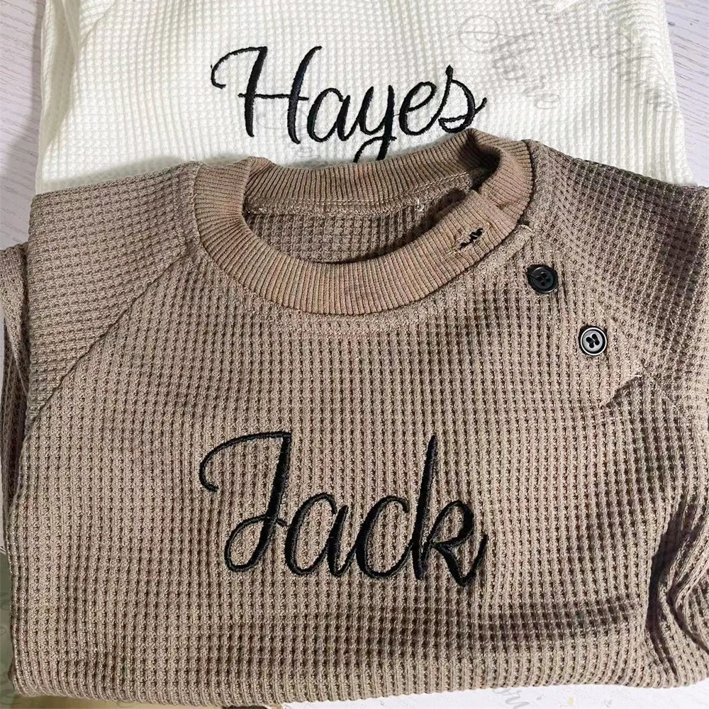 Personalized Name Baby Waffle Long Bodysuit Custom Autumn Children's Clothing Newborn Baby Shower Gift Baby Girls Boys Jumpsuit