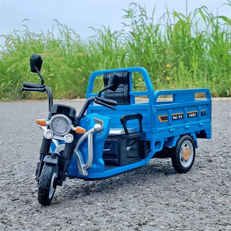 1:12 Sanbengzi Alloy Three Wheeler Motorcycle Model Diecasts Metal Toy Electric Tricycle Motorcycle Model Sound Light Kids Gifts