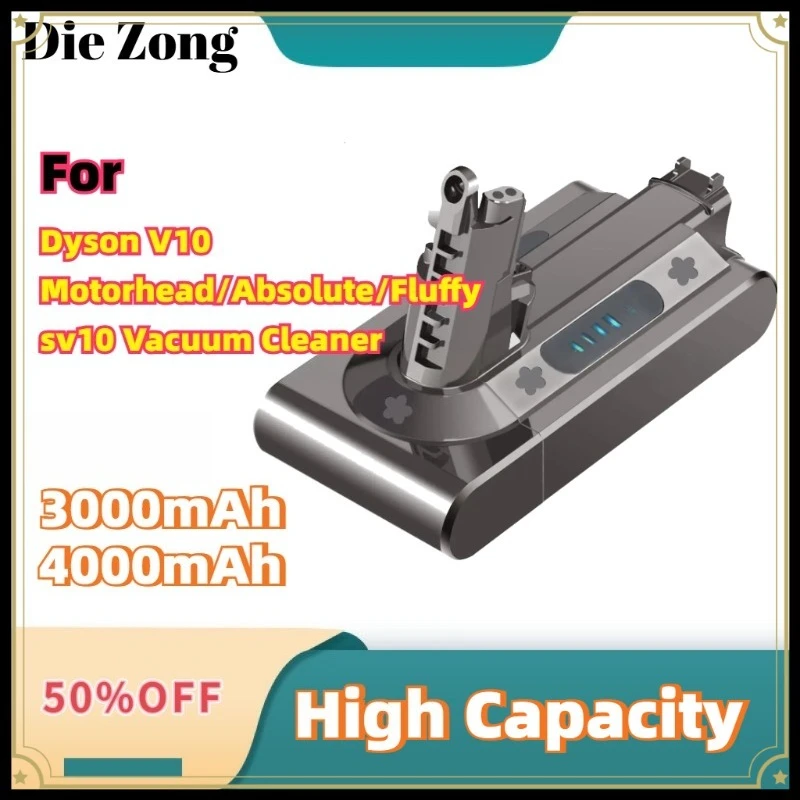 

New Replacement V10 Battery For Dyson V10 Motorhead/Absolute/Fluffy/sv10 Vacuum Cleaner 21.6V 3000mah 4000mah