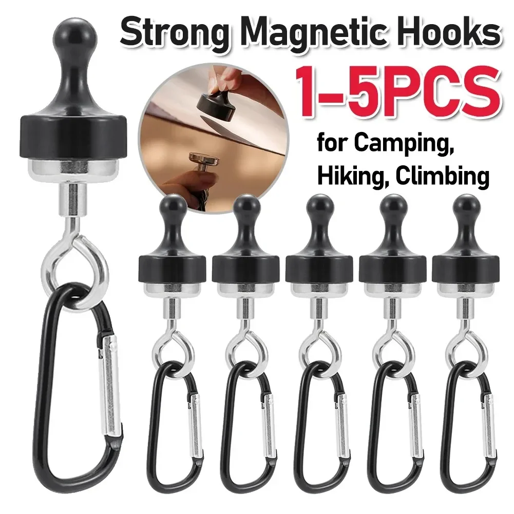 1-5PCS Strong Magnetic Carabiner Keychain Camping Snap Clip D Type Lock Buckle Outdoor Tent Canopy Hanging Buckle Hook Clasps