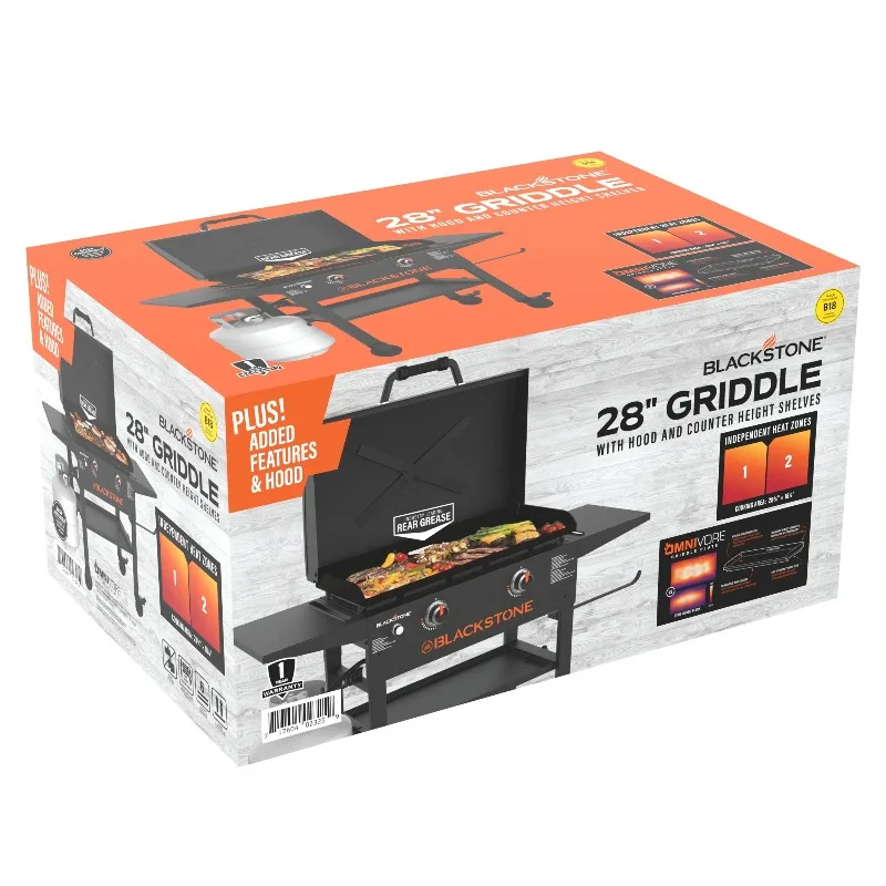 شواية بلاكستون 2 شعلة 28 بوصة مع غطاء محرك السيارة ولوحة شواء أومنيفور