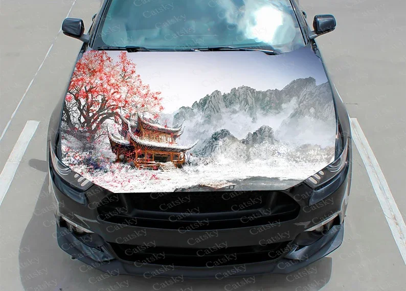 Japanese hand painted scenery car hood sticker vinyl sticker graphic packaging decal graphic hood decal car custom diy mountain