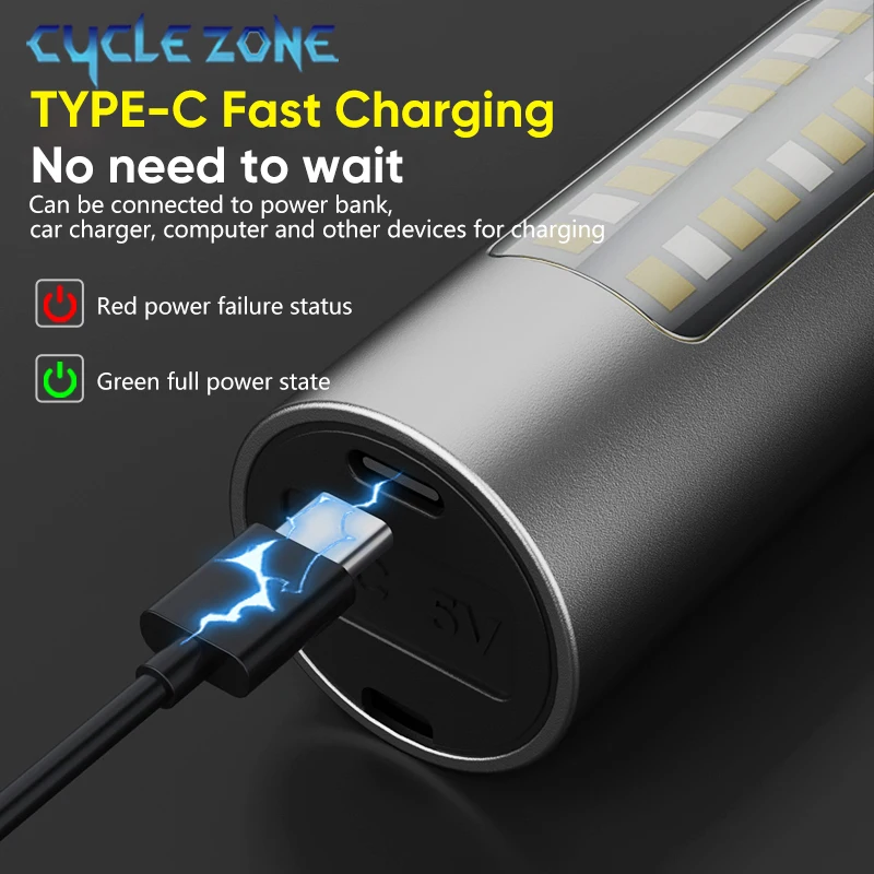 ไฟฉาย LED แบบพกพา Type-C ชาร์จไฟฉาย Zoomable Spotlight พร้อม COB ด้านข้างกลางแจ้ง Camping ไฟฉายฉุกเฉิน