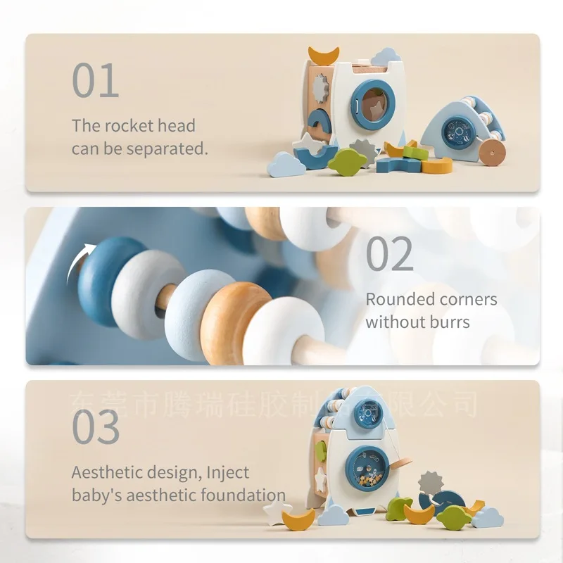 Rompecabezas de cohete de madera 5 en 1, juego de juguetes para bebés, bloques de construcción, educación Montessori, forma cognitiva, juegos de mesa ocupados, juguetes interactivos