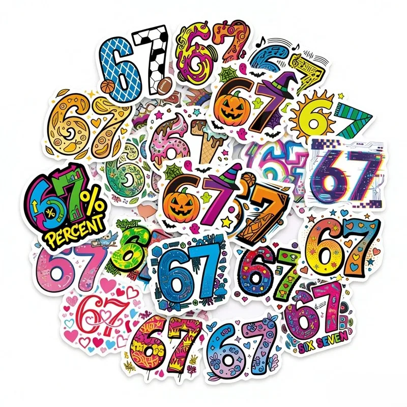 

10/30PCS Funny Number 67 PVC Adhesive Phone Sticker Aesthetic Color Decoration DIY Laptop Luggage Skateboard