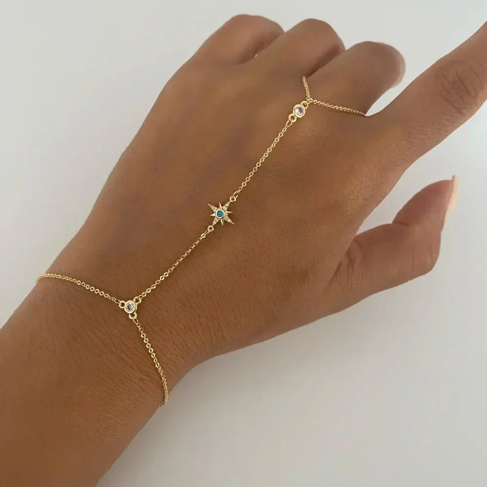 High Quality Wholesale Factory Price Fashion Women Jewelry Gold Color Cute Lovely Starburst North Star Charm Hand Chain Bracelet