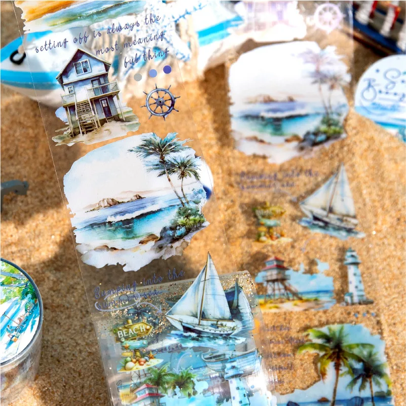 Mr. Paper, 6 Styles, Each 200cm, PET Tape, Beach Scenery Series Stickers DIY Handmade Decorative Material