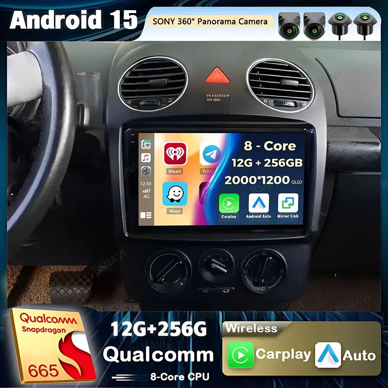 Android 15 Carplay Auto For VW Volkswagen Beetle 2000 2001 - 2012 Car Radio 4G WIFI Player Multimedia srereo Navigation Video BT