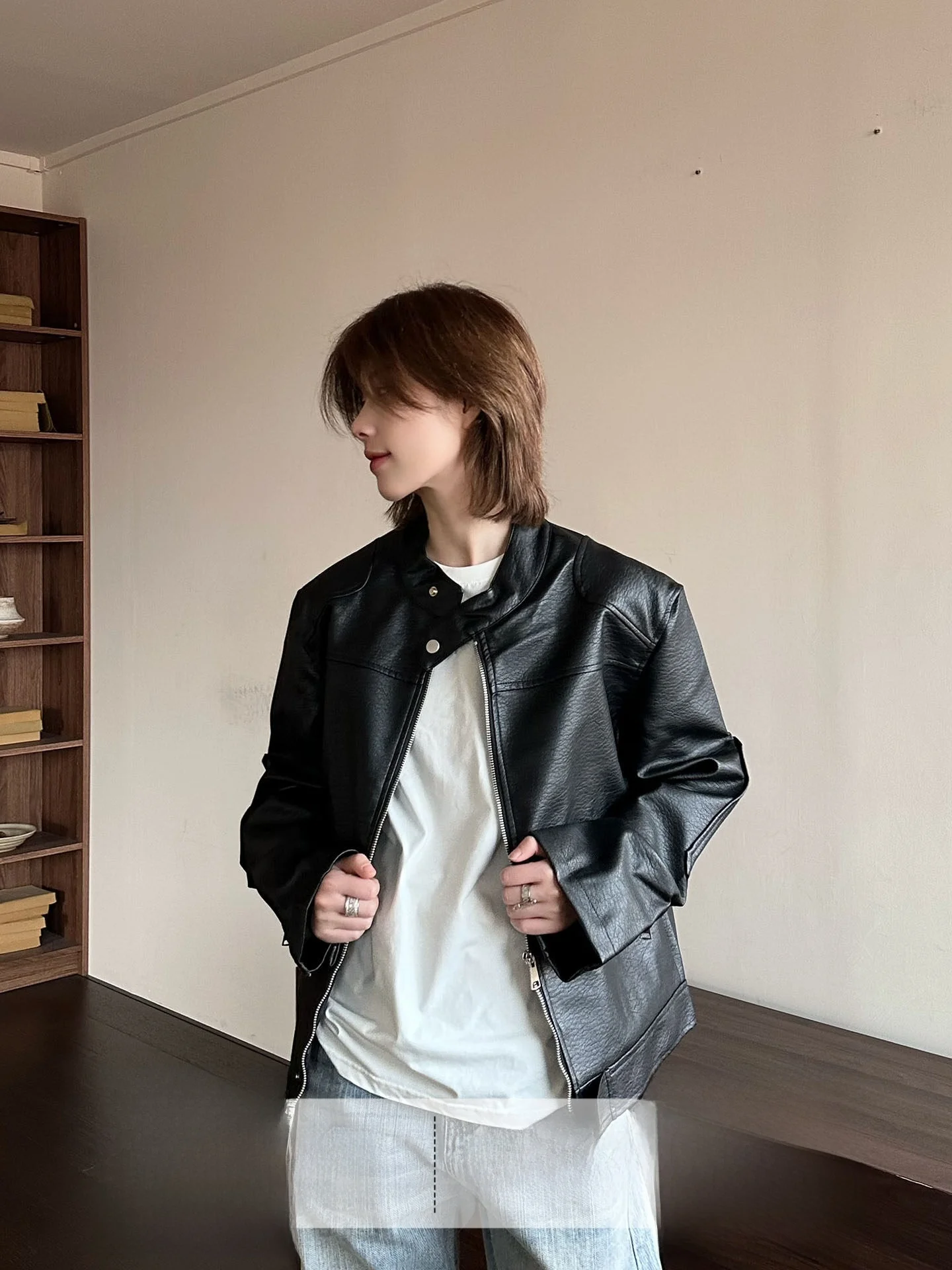 

ex Loose Fit Biker Jaet Windproof Leather Coat Bla American Sle Women's Faion Men's Casual Outerwear