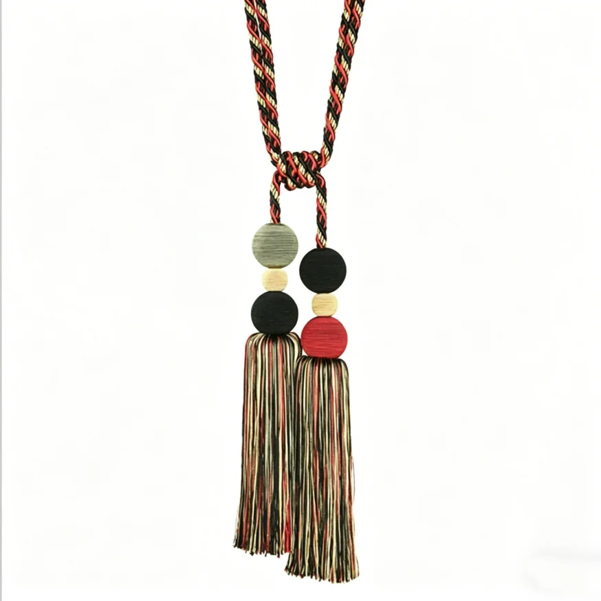 Nordic Korean Minimalist Curtain Tiebacks with Tassels & Beads, Candy Colors Purple Yellow Green, Wedding Home Decor