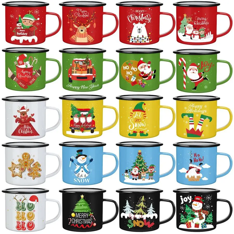 

Set of 20 Christmas Enamel Mug Gifts 12 oz Coffee Mug Seasonal Merry Christmas Holiday Xmas Elements Designs Tea Drinking Cup Gi