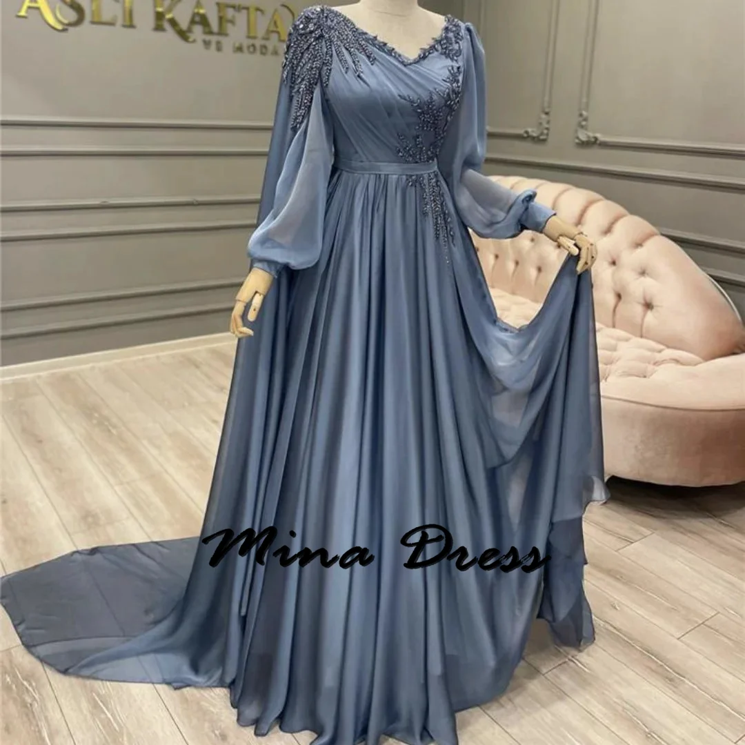 Mina V-neck Graduation Dress Es elegant Evening Dresses for Formal Occasions Robe Robe De Soiree Femmes Woman Party Dress Happy