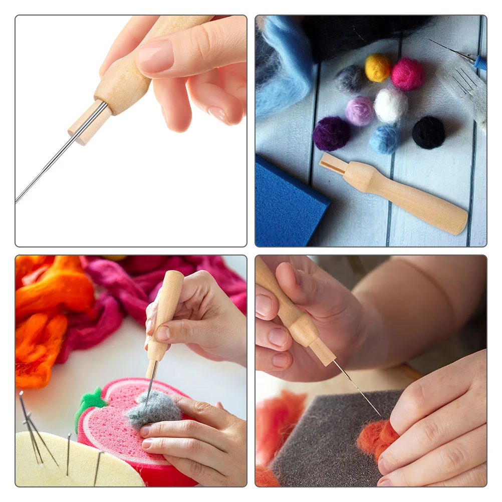 16 Pcs Poking Fun Needle Felting Tools Punch Holder Needles Handles Kit Wooden for Making Craft