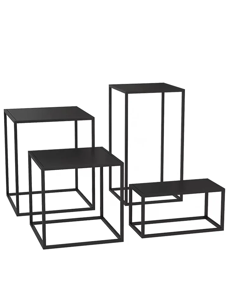 Wrought iron small square display stand table, living room sofa corner, several cabinets, floor height increase shelf