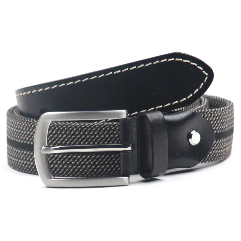 Luxury Apparel Accessory Camping Elastic  Woven Casual Waist Ceinture Man Leather Belt With Slivery Buckle