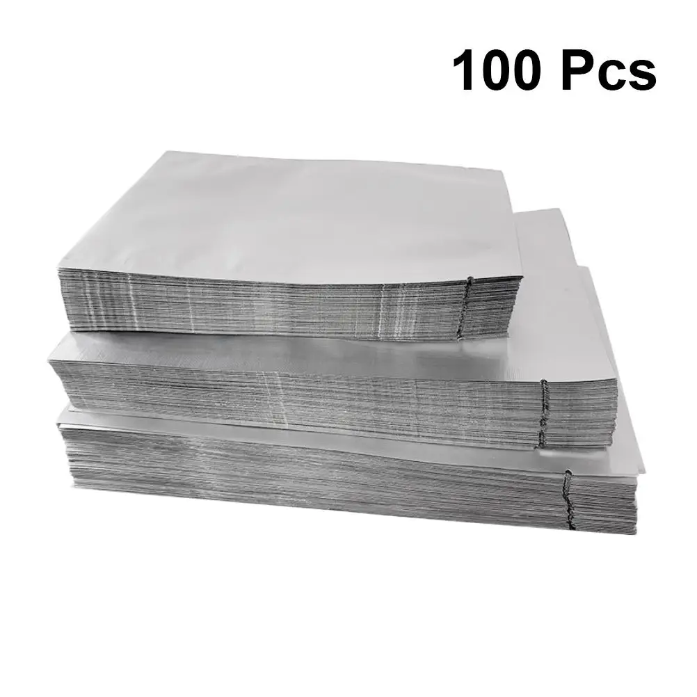 

100 Pcs Silver Pure Foil Bag Aluminum Packaging Package Bags Food Storage Three Side Seal