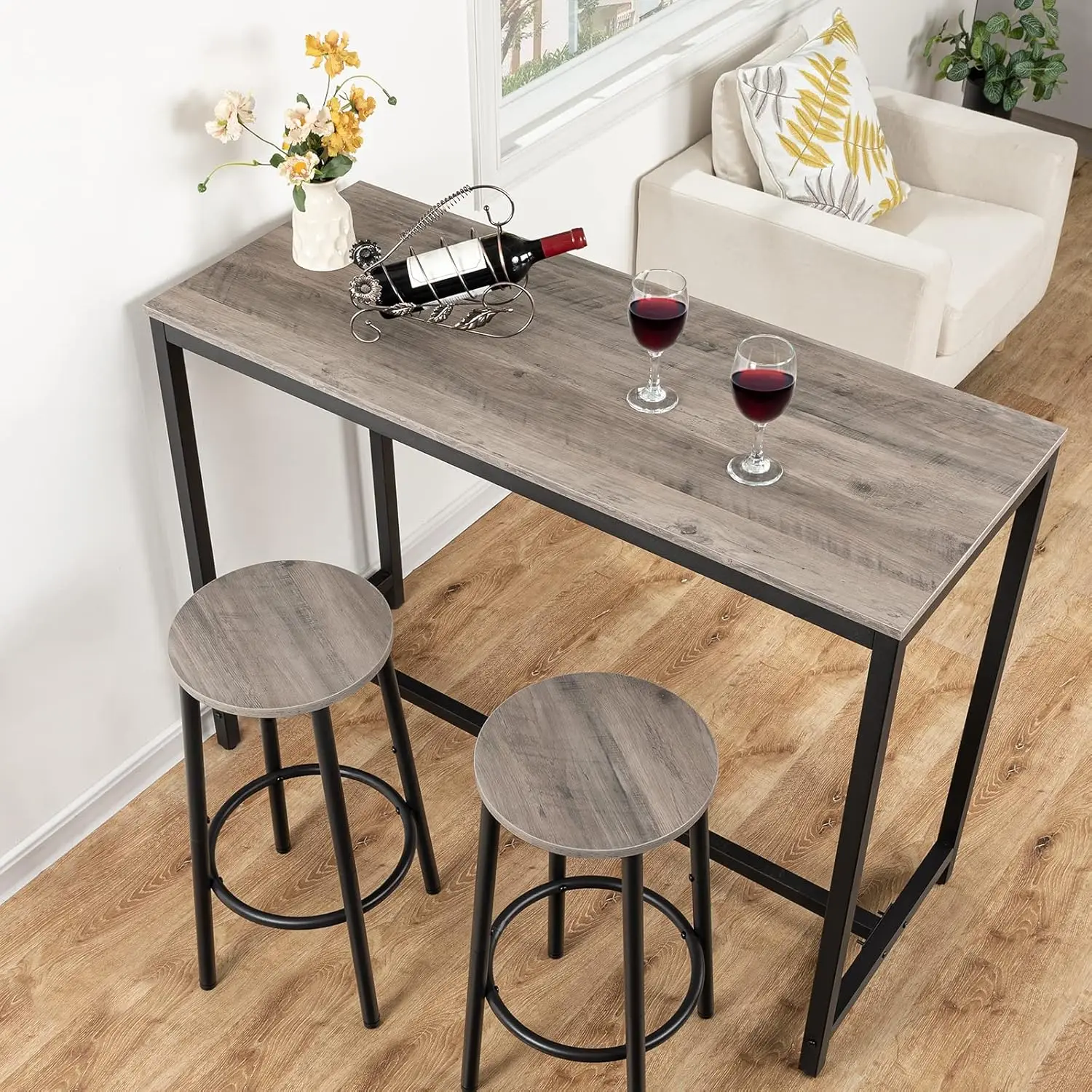 

Bar Stools, Set of 2 Bar Chairs, Kitchen Round Height Stools with Footrest, Breakfast Barstools, Sturdy Steel Frame, for Dining