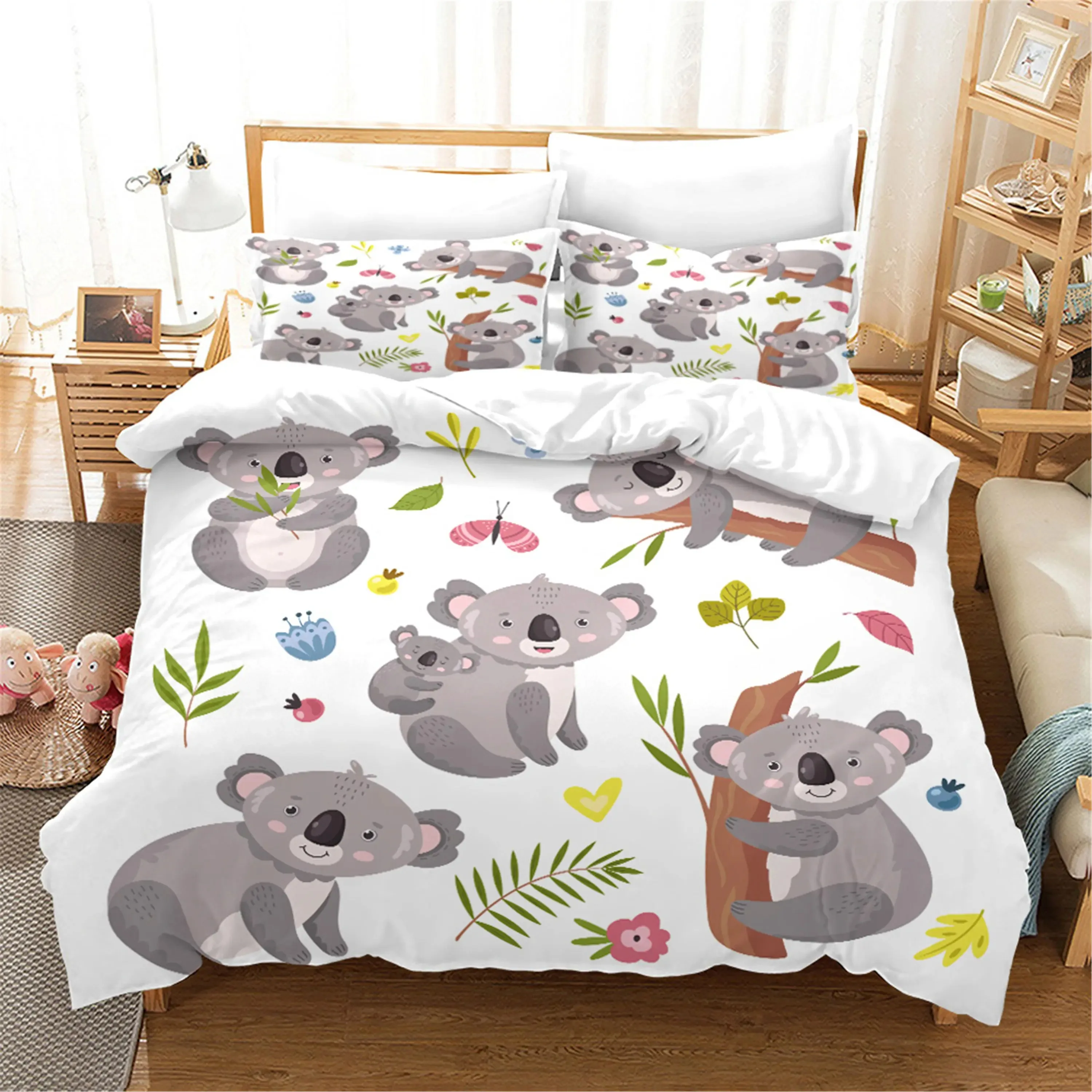 

Cartoon Koala Duvet Cover King Queen Lovely Animal Bedding Set for Kids Teens Adults Wildlife Quilt Cover with Pillowcase 23PCS