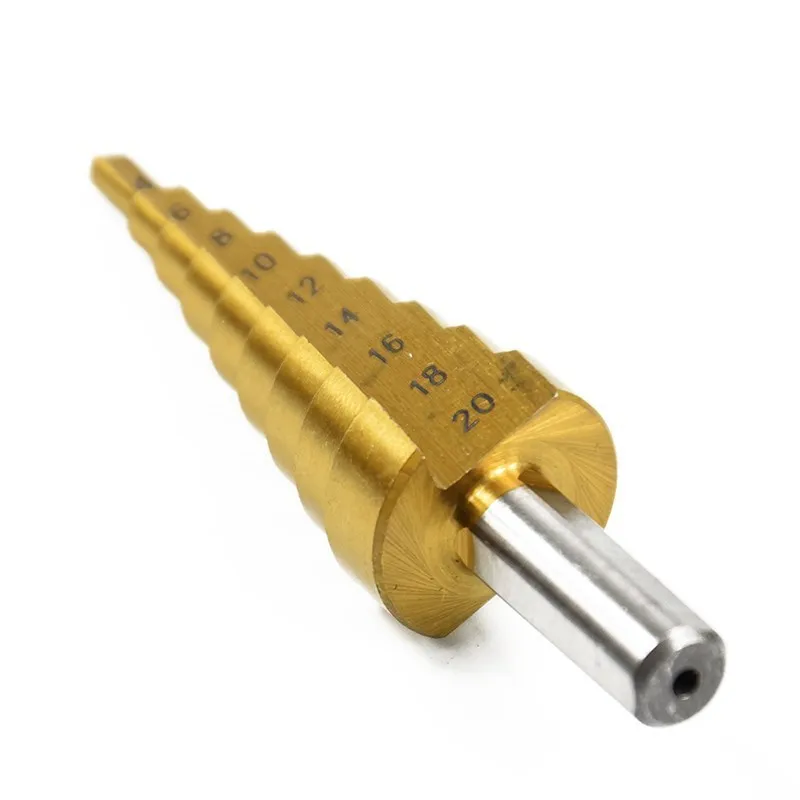 CMCP HSS Set Step Drill 4-12/20/32mm Metric Spiral Flute Pagoda Shape Hole Cutter with Center Punch Wood Cutter 