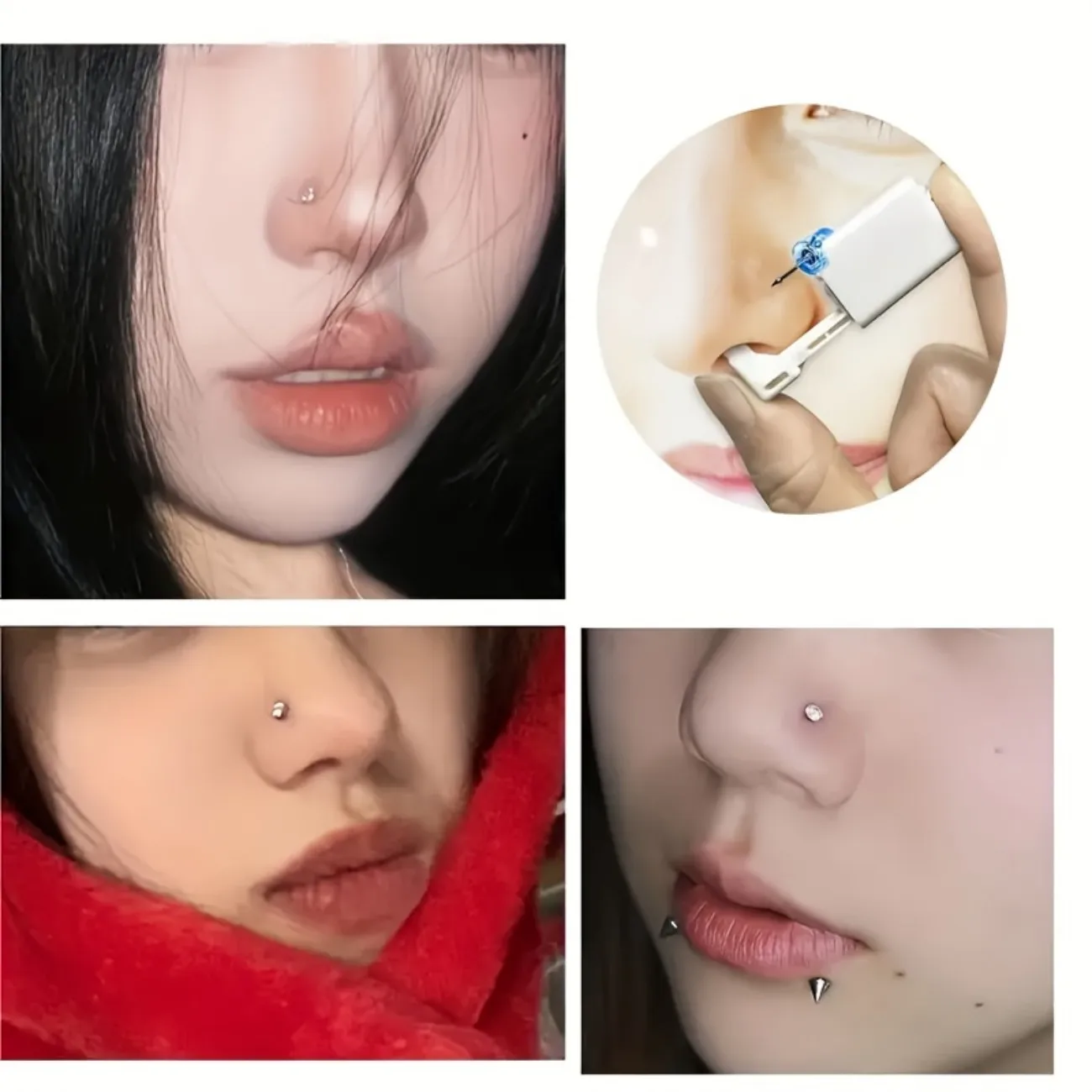 4pcs Y2K Style Disposable Sterile Nose Piercing Kit for Men Women Safe Professional Stainless Steel CZ Nose Studs Piercer Tool