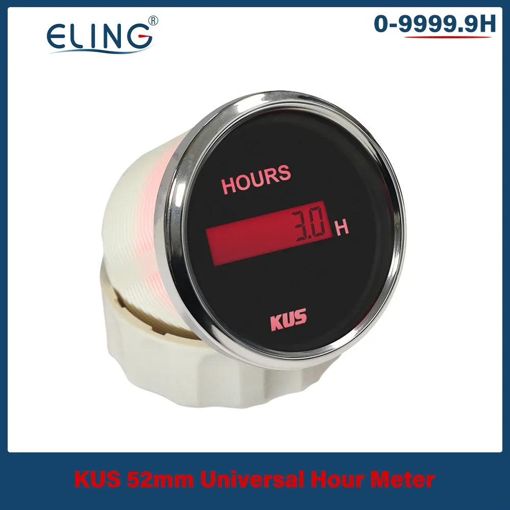 New KUS 52mm Digital Hour Meter 9-32VDC LCD Hourmeter Waterproof  Time Gauge for Auto Boat with Red/Yellow Available Backlight