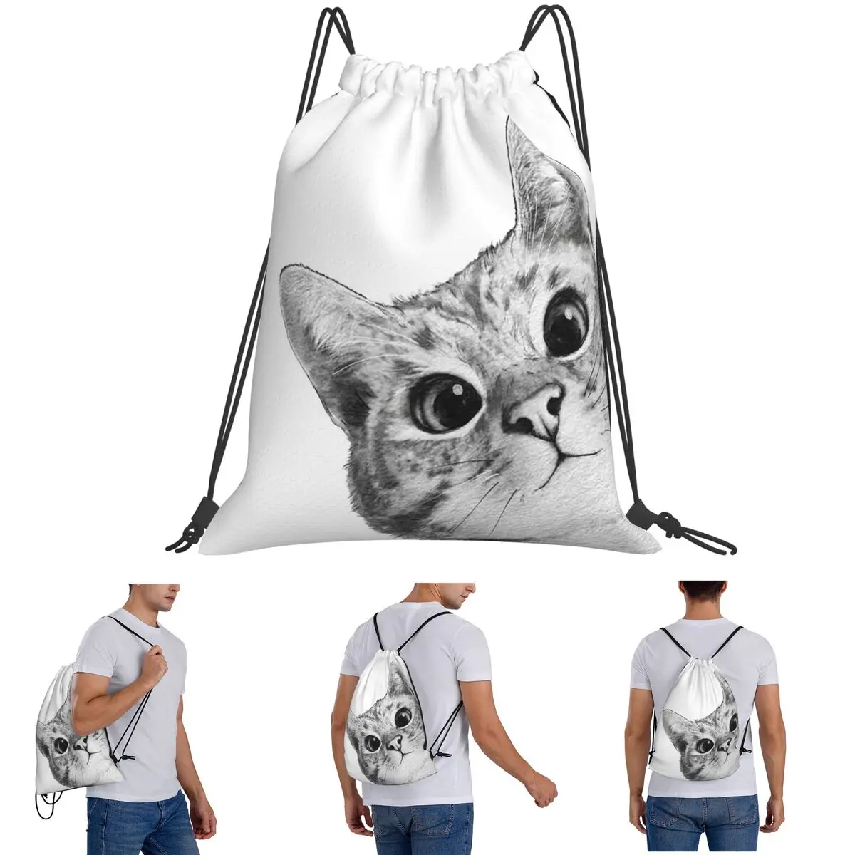 Sneaky Cat Backpacks Multi-function Drawstring Bundle Pocket Sports Bag Book Bags for Travel Students