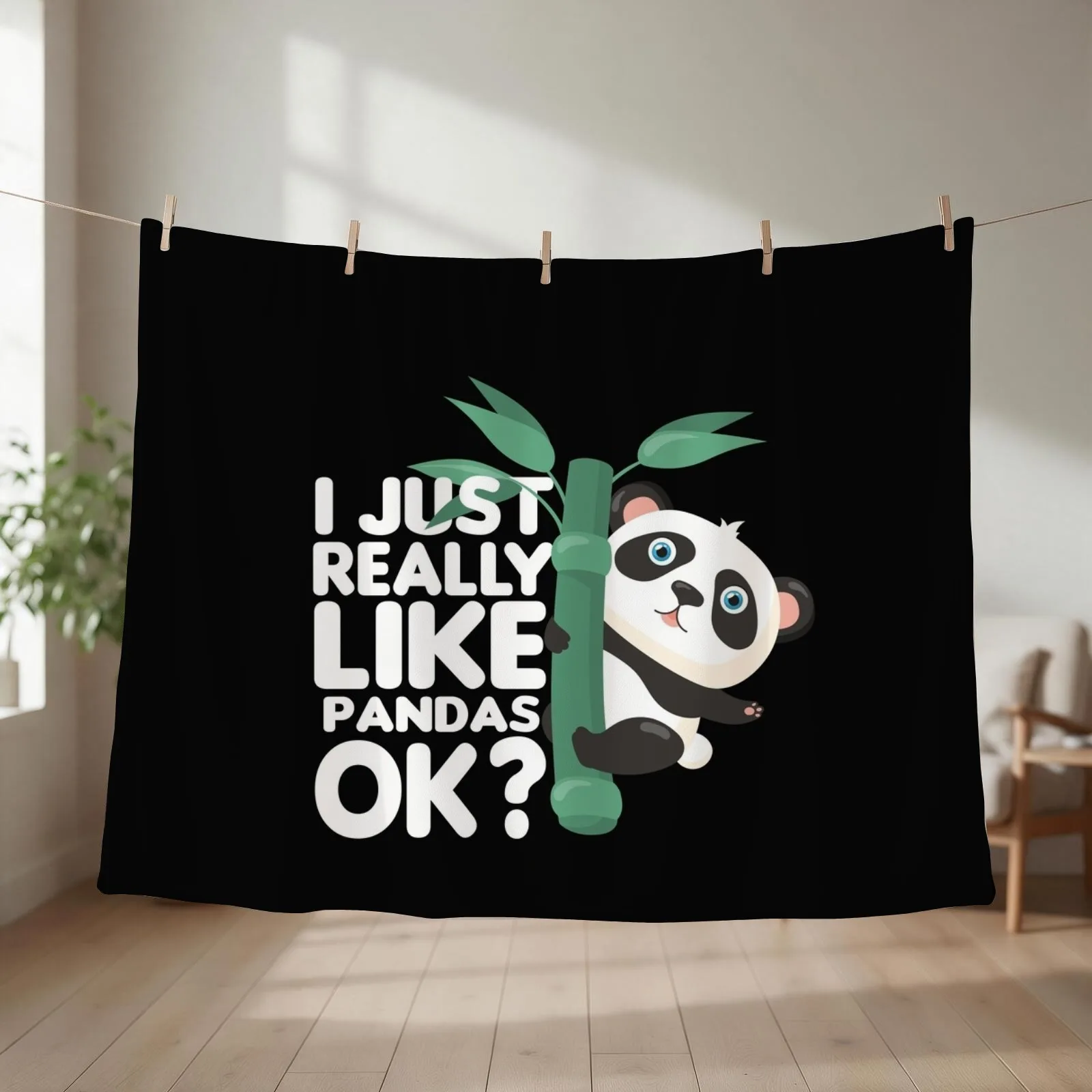 I Just Really Like Pandas, OK? T-Shirt Throw Blanket couch cozy soft plush fuzzy picnic outdoor blanket