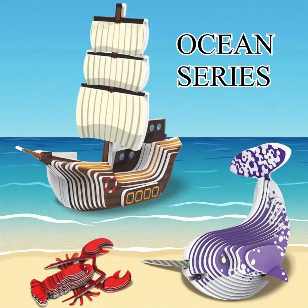 Diy artesanato 3d animal quebra-cabeça dinossauro série oceano crianças quebra-cabeça brinquedos educativos safari artesanato de papel