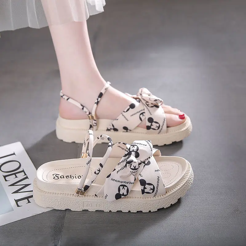 mickey mouse Cartoon Sandal Lady 2025 New Summer High Appearance Thick Bottom Anti Slip Integrated Two Wearing women's Sandals