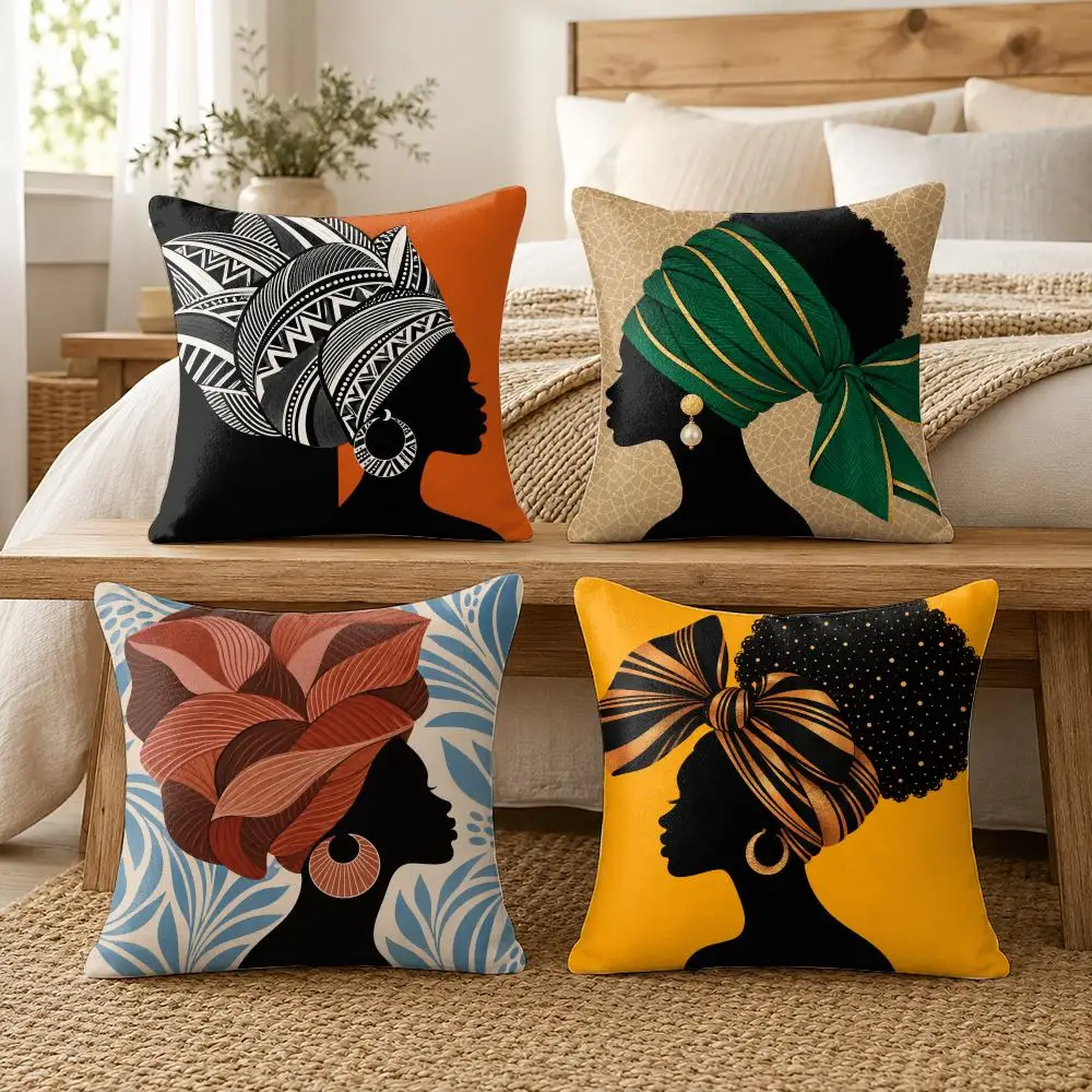 African Woman Tribal Bohemia Cushion Cover Soft Short Plush Pillow Cases Hidden Zipper Cutecore Sofa Bedroom Home Decor Gift