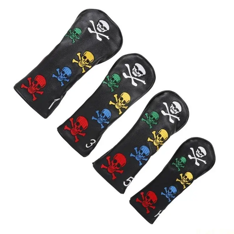 M5TC 4Pcs PU Leather Golfs Club Head Cover Skull Pattern Fairway Headcover Golfs Driver Fairway Head Cover