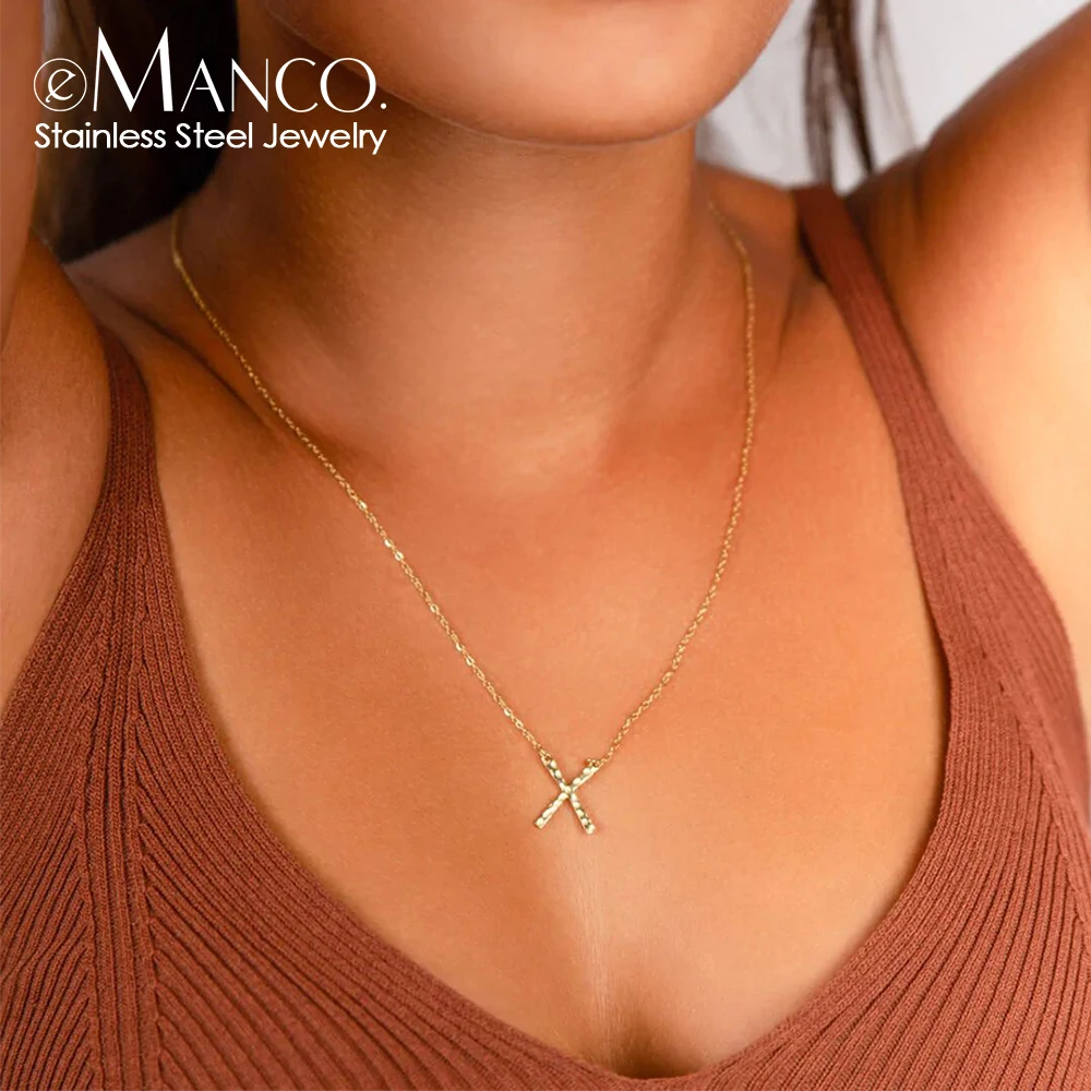 e-Manco Punk Stainless Steel Necklace Women Stylish X Shape Pendant Necklace Simple Thin Necklace for Women Fashion Jewelry