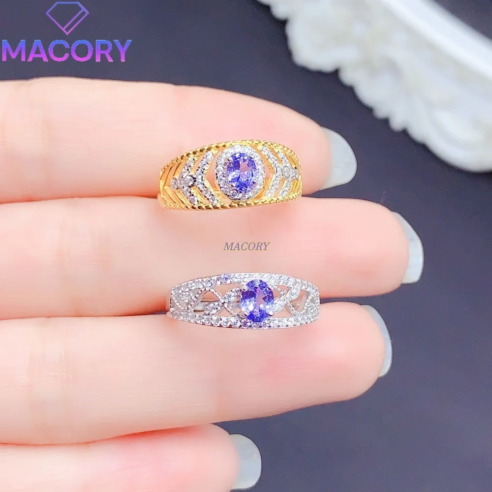 S925 sterling silver natural tanzanite ring vintage luxury style elegant palace-inspired design great for banquets