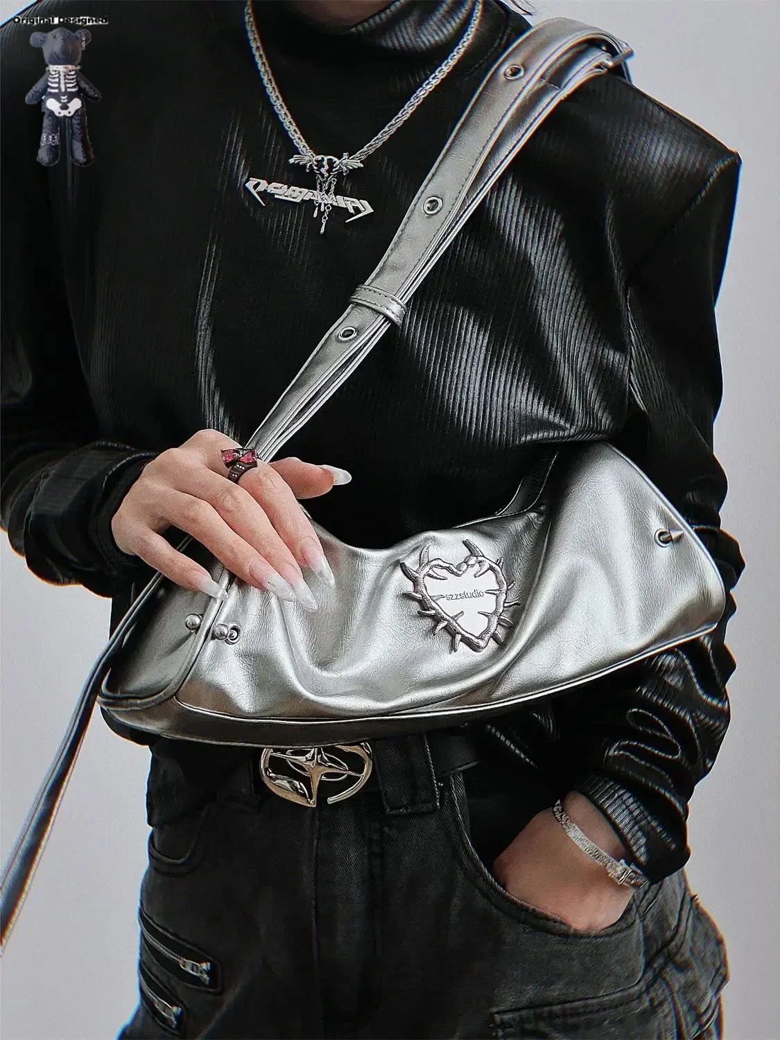 

Y2K Women's Bag New Trend Lolita Handbags Leather Zip Purses Female High Street Punk Cross Ladies Shoulder Bags