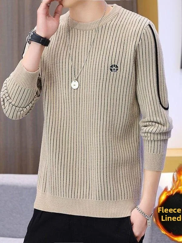 

Мужской зимний свитер 2025 года с круглым вырезом, утепленный флисом, модный, универсальный, удобный, с длинными рукавами