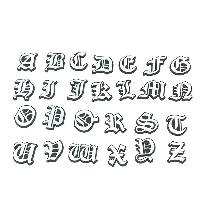 1PcsNew Style Charms Old English Alphabet PVC Hole Shoe Shoes Flower Silver Letter Shoes Charm Shoes Decorative Accessories