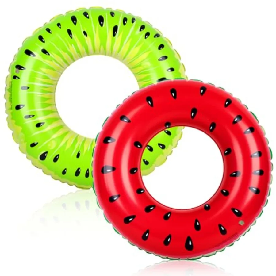 

s 2 Pack Pool Floats,Pool Tubes Inflatable Fruit Watermelon and Kiwi Shaped for Beach Swimming Party Supplies