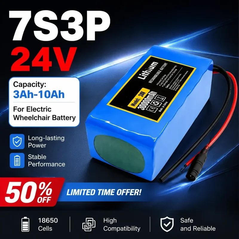24V 7S3P 30000mAh 18650 Rechargeable Lithium Battery for Wheelchair Electric Scooter Free EU Charger