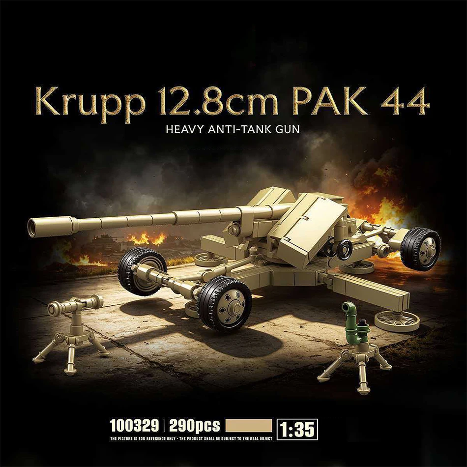 290 PCS Military Krupp 12.8 cm Pak 44 Anti Tank Gun Model Building Blocks World War German Weapons Rangefinder Bricks Toys Gifts