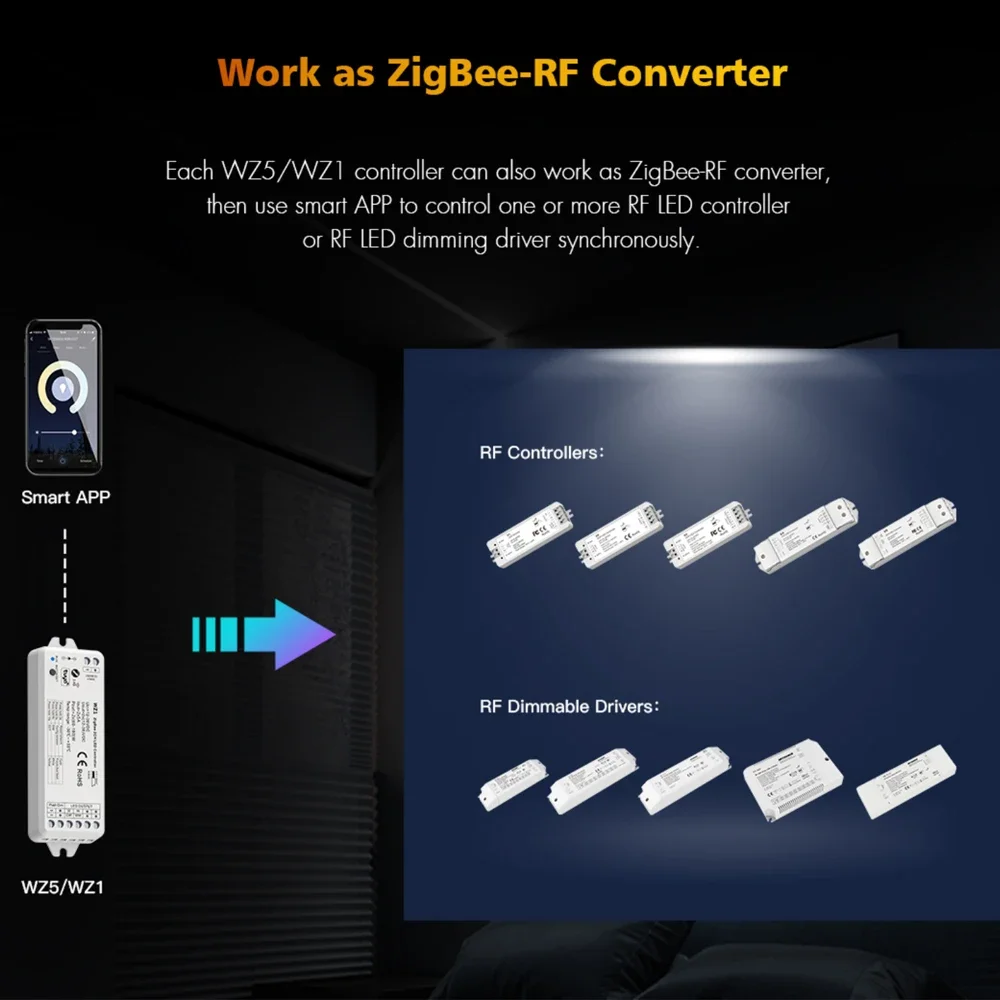 2in1 5in1 Tuya Zigbee LED Controller DC12V 24V 2CH-5CH CCT RGB RGBCCT Dimmer luce 2.4G RF Telecomando senza fili per Alexa