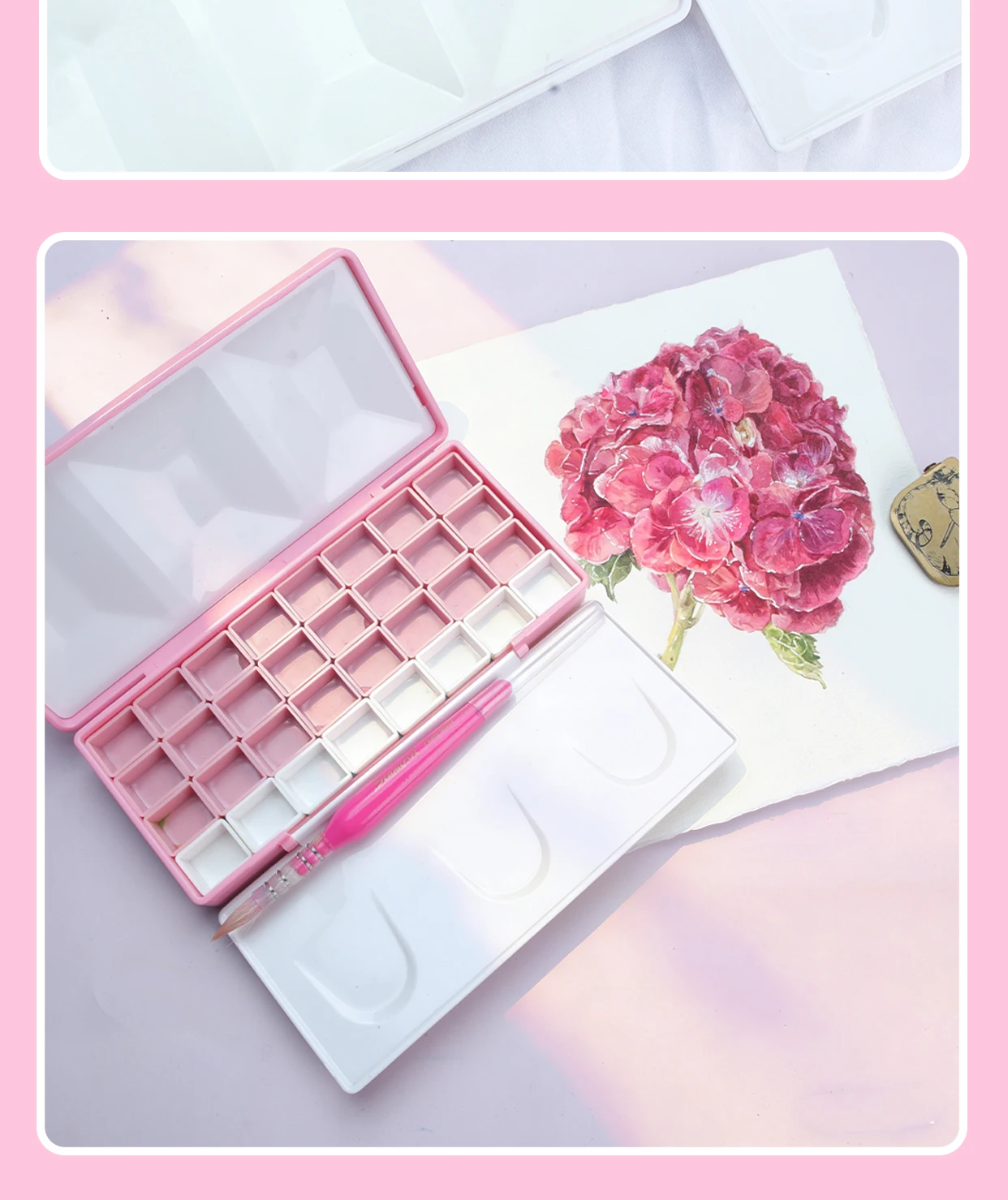 SeamiArt 1 Stück Großformatige Emaille-Imitat-Diamant-Reisepalette mit 32 Magnet-Halbpfännchen für Aquarellfarben-Unterverpackung – Detail 6