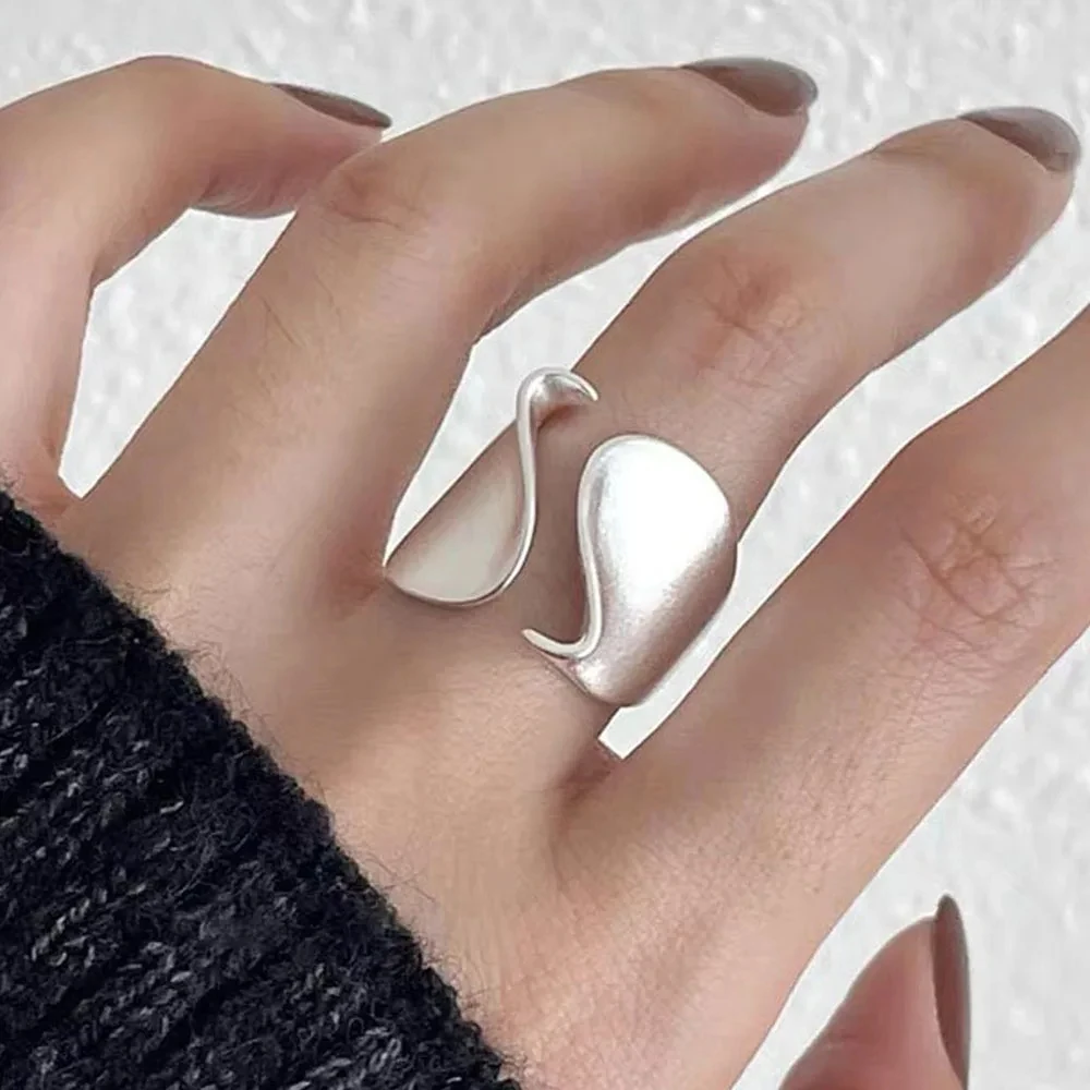 Silver Color Finger Ring For Women Frosting Geometry Rings Jewelry Adjustable Vintage Trendy Wide Ring For Party Birthday Gift