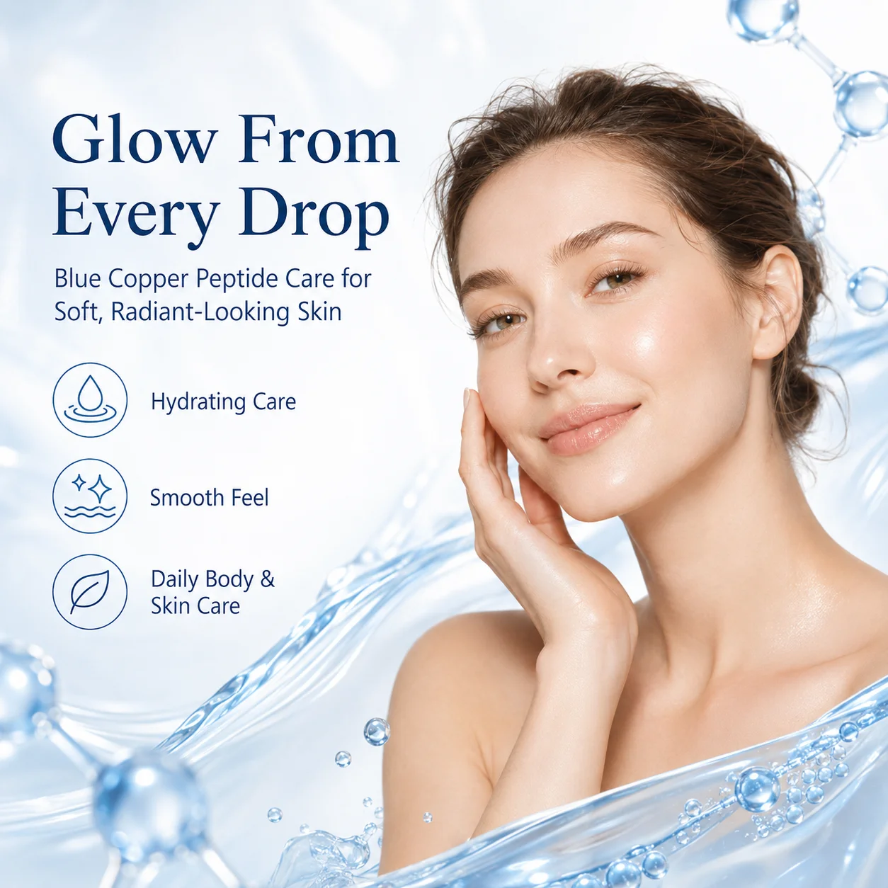 Blue Copper Peptide Essence with Centella Asiatica Triple Peptide Hydrating Serum for Smooth Firm-Looking Skin