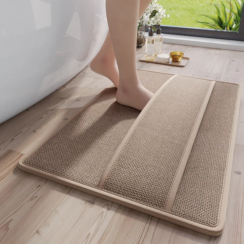 Premium Linen Bath Mat - Ultra Absorbent Foot Drying Carpet with Anti-Slip Rubber Backing | Quick Dry & Breathable Bathroom Rug
