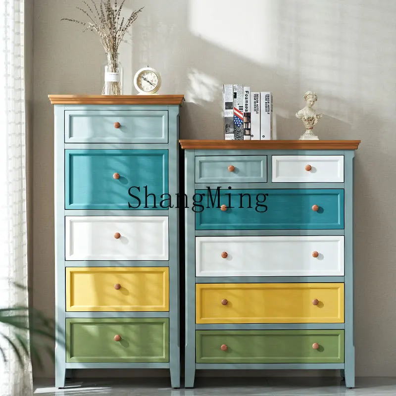 

LXY Bedroom Storage Cabinet Vintage Country Solid Wood Five-bucket Locker